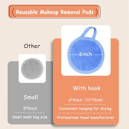 Nugilla Reusable Makeup Remover Pads, 18 Packs Microfiber Face Cloth with a Washable Laundry Bag, Reusable Rounds Towels for Face Cleaning, Soft Facial Rounds Wipes Eyes/Lips Clean for Women Gifts