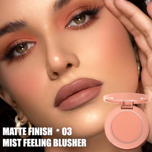Peach Orange Powder Blush for Cheeks with Brush, Natural Blendable Matte Blush Palette For Face Blushes, Silky Lightweight Texture for Women Face Makeup Rubores de Maquillaje, 03#