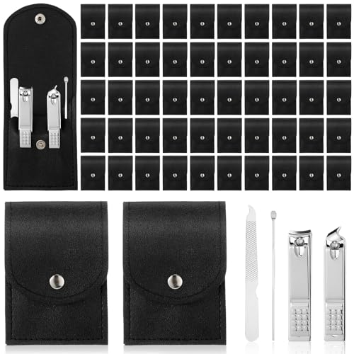 Geosar 50 Set Travel Manicure Kit Bulk Professional Nail Clippers Pedicure Nail Care Tools Grooming Stainless Steel Set with Portable Travel Case, Gift for Christmas Men Women(Black)