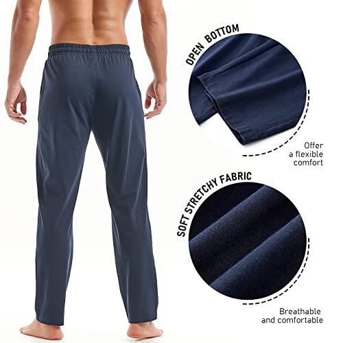 AMY COULEE Mens Cotton Yoga Pants Running Workout Lightweight Sweatpants Open Bottom Lounge Pants with Pockets