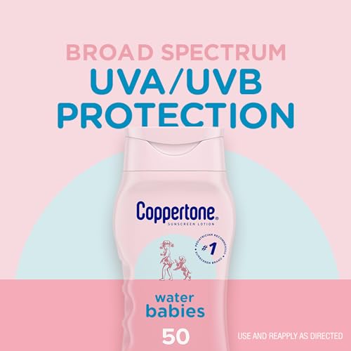 Coppertone WaterBabies Baby Sunscreen Lotion SPF 50, Hypoallergenic Sunscreen for Babies, Water Resistant, Pediatrician Recommended, 8 Fl Oz Bottle (Pack of 2)