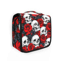 Hanging Toiletry Bag for Women Red Rose Flower Skull Makeup Bag Travel Essentials Toiletries Organizer Bag Floral Skeleton Cosmetic Bag Foldable
