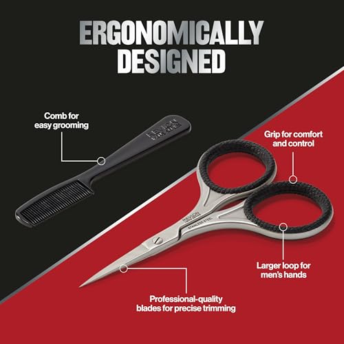 Revlon Men's Beard Grooming Kit, Mustache Trimming Scissors and Facial Hair Comb, Travel Essentials, Stainless Steel Blade, 1 pack
