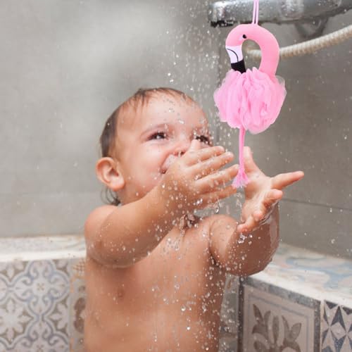 Beaupretty Flamingo Bath Balls for Kids 6 Pcs - Soft Shower Sponges with Gentle Skin Massage and Deep Cleansing for Home and Hotel Bathing 10.23X4.72X7.08 Inches