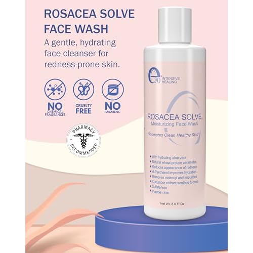 Rosacea Treatment Skincare Face Wash for Women & Men - Gentle Face Cleanser Moisturizer Redness Reducing Skin Care with Aloe Vera, Hyaluronic Acid & Fruit Extracts, Made in USA (8 fl. oz)