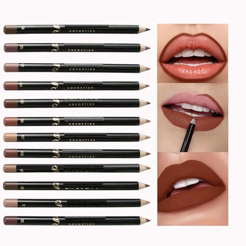 MAEPEOR Nude Lip Liner Set 12 Colors Highly Pigmented Smoothly Matte Lipliner Pencil Long Lasting and Waterproof Durable Lip Liners Kits (Color 01)