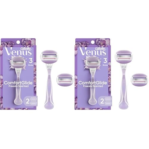 Gillette Venus ComfortGlide Freesia Women's Razor - 1 handle + 2 refills (Pack of 2)