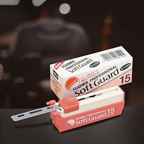 Feather Artist Club ProSoft Guard Razor Blades - 1 Pack of 15 - Single Straight Edge Razor Blade with Guard Refills for Shaving - For Men, Women, & Barbers