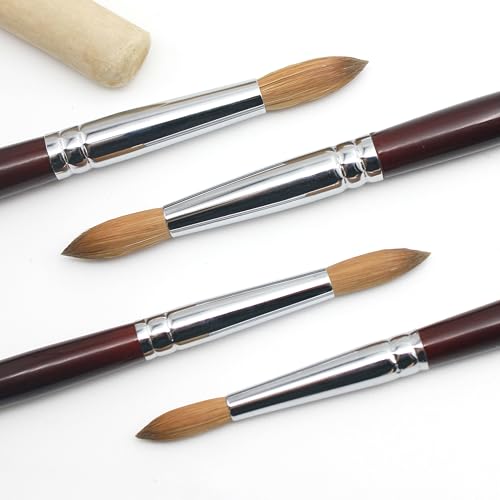 Round Head Kolinsky Acrylic Nail Brush Red Wine Color Wooden Handle For Professional Manicure DIY Home Salon £¨Size 8/10/12/14/16/18£© (16# Kolinsky)