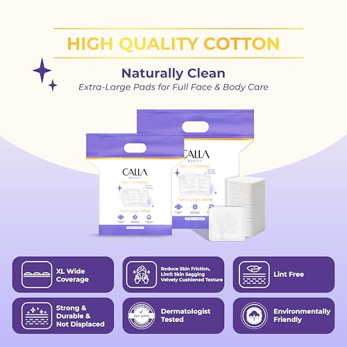 Velvet XL Cotton Pads, Large Size Square Cotton Rounds for Face & Body, Soft Thick Low Lint Makeup Remover Pads, Durable & Absorbent for Toner and Cleansing (500 Counts)