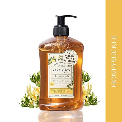 A LA MAISON French Liquid Hand Soap, Honeysuckle - Natural Hand Wash Made with Essential Oils - Biodegradable, Plant-Based, Vegan, Cruelty-Free, Alcohol & Paraben Free (16.9 oz, 6 Pack)