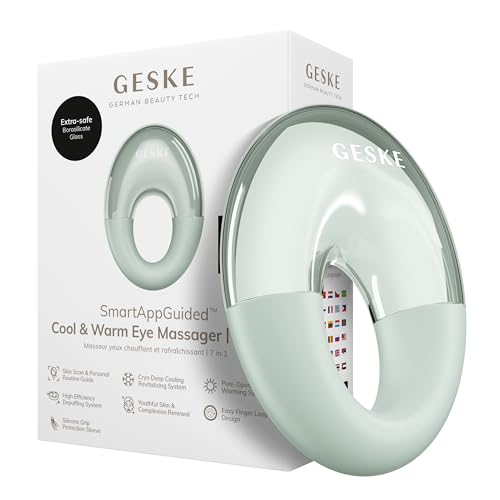 GESKE SmartAppGuided¢â Cool & Warm Eye Massager | 7 in 1 | Multifunctional Massager | Eyes & Face | Battery-free Cooling & Warming | Firms, Relaxes & De-Puffs Skin | Ring-shaped Design for Easy Grip