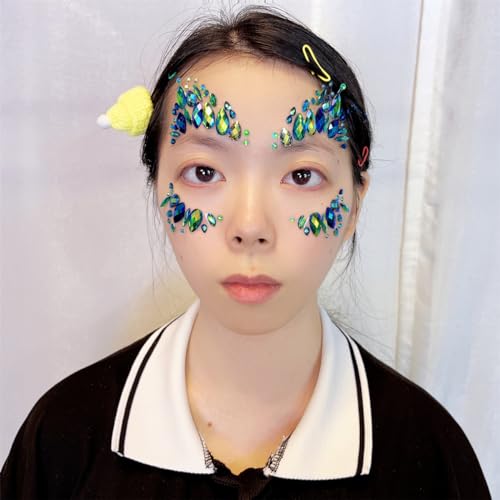 Halloween Green Face Jewels festival face Tattoo rave accessories face gems around eyes body gems Bindi Glitter Eyes Forehead Sticker DIY edm outfits for women festival (emerald/SR14)