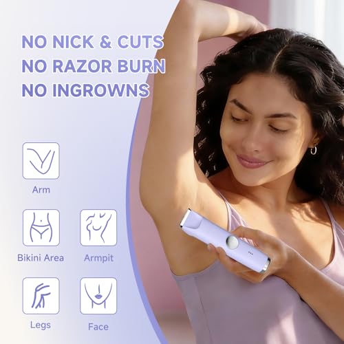 Bikini Trimmer for Women, Shaver for Private Area, 3 in 1 Electric Razors for Leg Body Armpit Pubic Hair Shaving, Ceramic Blade,Smooth Gentle Shave,USB-C Charge Dock,Cordless and Rechargeable (Purple)