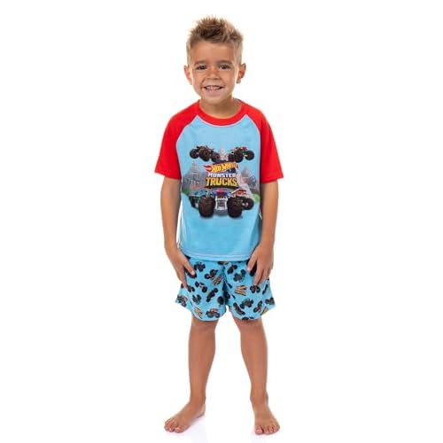 INTIMO Hot Wheels Toddler Boy's Monster Trucks Toys Tossed Print Sleep Pajama Set Short