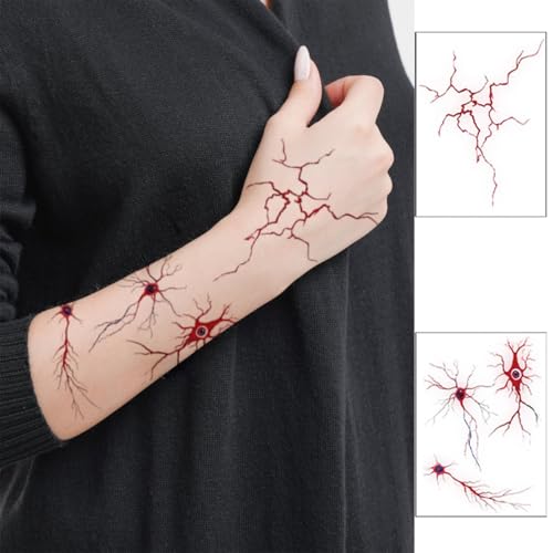 10 Sheets Temporary Tattoos Lightning Sick Wound Arm Fake Bloody Stitch Scab Sticker Masquerade Prank Makeup Props DIY Art for Women Men Adults Holiday party
