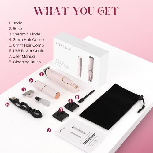 Bikini Trimmer for Women Pubic Hair: 2 in 1 Electric Razors for Women - IPX7 Waterproof Lady Shaver for Travel & Home Use (Black-Silver)