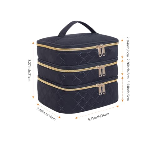 Large Makeup Bag 3 Layers with Handle Travel Makeup Bag Organizer Toiletry Accessories Bottles, Brushes, and Skin Care Products (Blakc)
