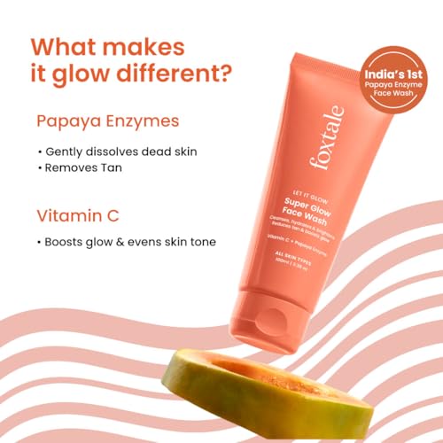 FoxTale Vitamin C Super Glow Face Wash with Papaya enzyme | Reduces Tan | Boosts Glow | Gently Exfoliates & Brightens Skin | Reduces Pigmentation | Face Wash for Men & Women (100ml)