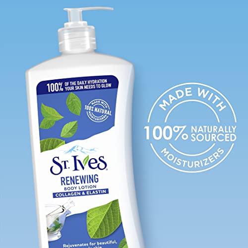 St. Ives Renewing Hand & Body Lotion for Women with Pump, Daily Moisturizer Collagen Elastin for Dry Skin, Made with 100% Natural Moisturizers, 21 fl oz, 4 Pack