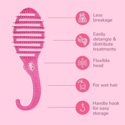 Wet Brush Shower Hair Brush Detangler-Exclusive Ultra-soft IntelliFlex Bristles-Minimizes Pain And Protects Against Split Ends and Breakage-Comb For Women,Men,Wet&Dry Hair-Pink Glitter,(Pack of 2)