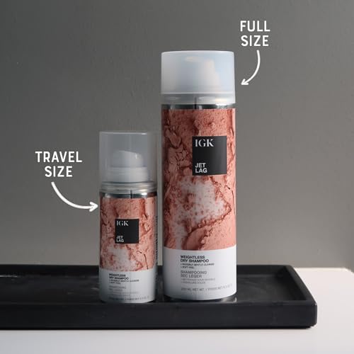 IGK Jet Lag Invisible Dry Shampoo | Full + Travel Size | Weightless Buildable Formula+ Finely Milled Volcanic Ash for Lightweight Cleansing and Removing Dirt & Oil | 2 Pack