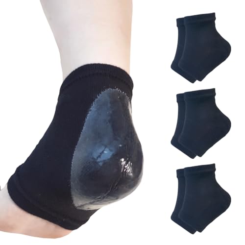 Moisturizing Gel Heel Socks to Repair Dry, Cracked Heels ? Soften, Soothe & Revitalize Feet for Men & Women (Black, 3 Pairs)
