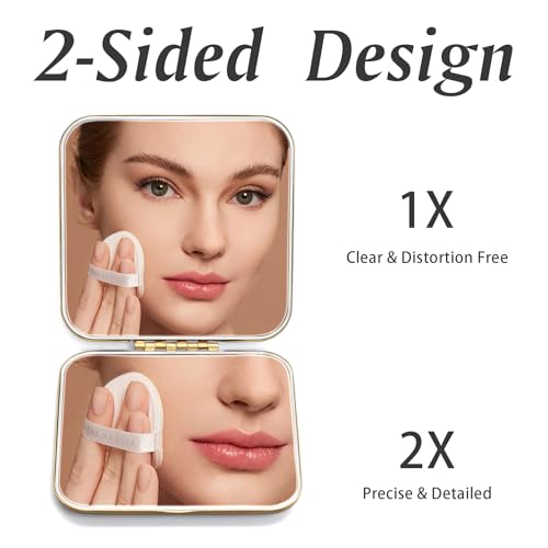 Compact Mirror, Pocket Travel Makeup Mirror for Purse, Metal Square Shell, 2-Sided 1X/2X Magnifying, Portable, Folding, Handheld, Gold,12 Pack
