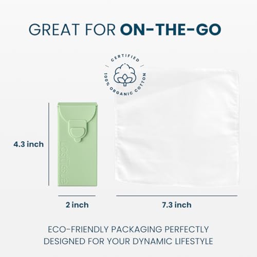 LastTissue¢ç Reusable Cotton Tissue Pack | Face Towels & Handkerchiefs for Men & Women ? Washable, Sustainable Facial Tissue with Storage Case - Green