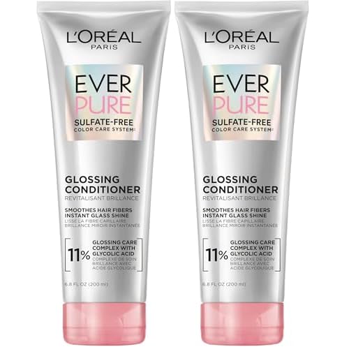 L'Oreal Paris Glossing Sulfate Free Conditioner with Glycolic Acid,Hair Care for Lasting Shine and Smoothness for Dull,Dry Hair,EverPure,6.8 Fl Oz,(Pack of 2)