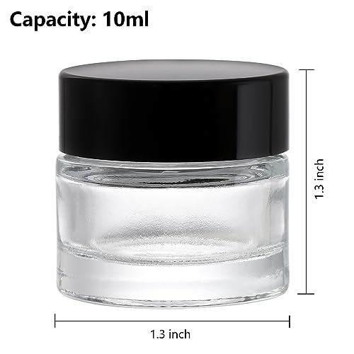 Coloch 70 Pack 10ml Thick Glass Jars with Airtight Lid, 10 Gram Clear Round Lip Balm Container Tiny Sample Jar for Cosmetics, Lotion, Cream, Makeup, Samples, Wax, Skincare, Travelling, Retail Store