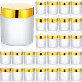 Geiserailie 30 Pcs 3.5oz Glass Jars with Plastic Wood Grain Lids Leakproof Airtight Empty Cosmetic Jars Sample Containers for Storing Lotions Powder Ointments Candle Making(Gold)