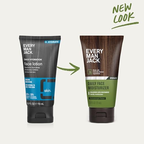 Every Man Jack Daily Face Lotion for Men - Deeply Moisturize and Revive Dry, Tired Skin with Hyaluronic Acid, Aloe Vera and Niacinamide - 2.5 oz Men¡¯s Face Lotion (2 Pack)