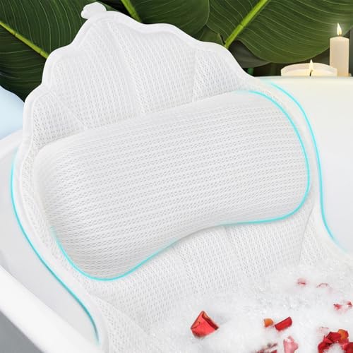 Bath Pillow for Tub, Luxury Bath Pillow Soft 4d Mesh, Bathtub Pillow for Soaking tub with 6 suctions Cups, Bath Tub Pillows for Head and Neck Support, for Relaxing Spa