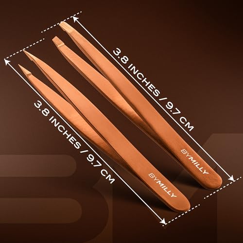 Precision Tweezers Set | Titanium Series | Slanted and Pointed Tip Tweezers Kit | Aligned & Hand-Filed Tweezer Set Professional | Hair Removal & Eyebrow Tweezers | Rose Gold