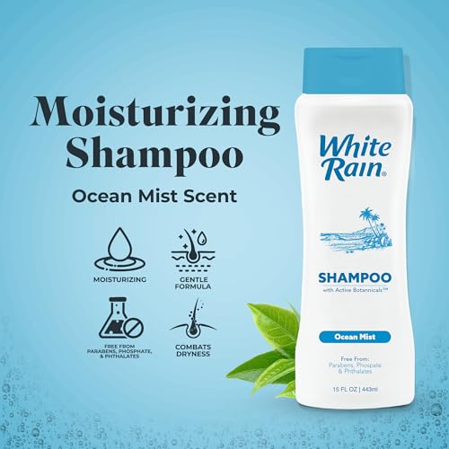 White Rain Moisturizing Shampoo - Ocean Mist Scent, Pack of 2 (15 fl oz Each), Hydrating Shampoo for Men & Women, Paraben-Free & Cruelty-Free with White Lily, Green Tea & Rice Protein