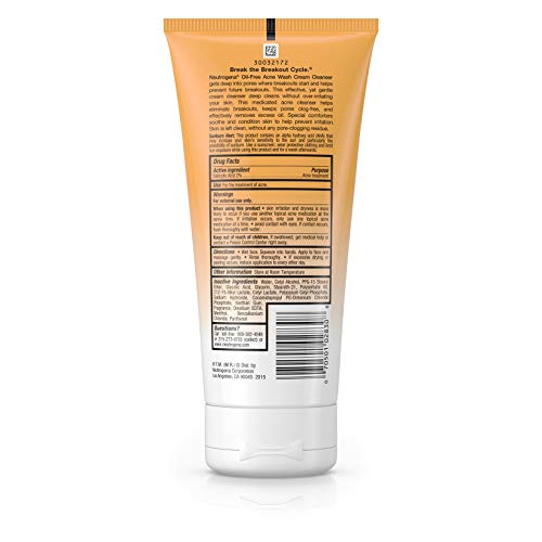 Neutrogena Oil-Free Acne Face Wash Cream Cleanser, 2% Salicylic Acid Acne Treatment, Daily Facial Cleanser for Acne-Prone Skin, 6.7 fl. oz (Pack of 2)