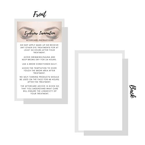 Eyebrow Lamination Aftercare Instruction Cards | Physical Printed 2 x 3.5¡± inches Business Card Size | White with Brow Photo Design | Starter Lift Kit with Tint at home diy aftercare supplies