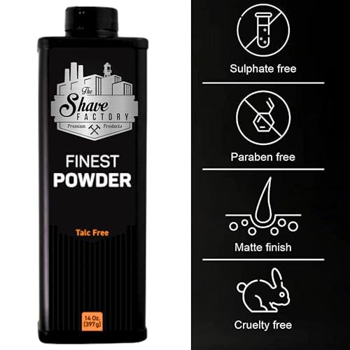 the shave factory Barber Best After Haircut or Shave Powder, White, Neutral, Classic Deodorizing Powder for Men, Protects Against Sweat and Body Odor 14 oz. 397 gr.