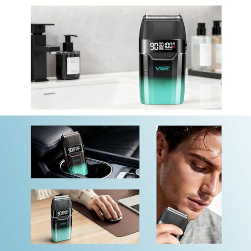 VGR 308 Electric Shavers for Men, Professional Double Foil Shaver 9000RPM Cordless Head Shaver with Titanium Foils, LED Display, USB Rechargeable Men's Electric Razor for Face & Beard, Green