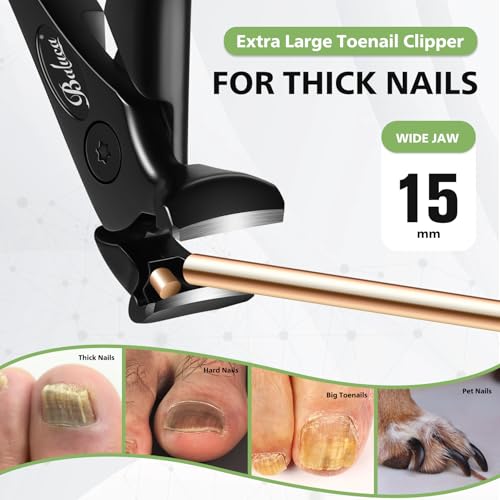 BALUCA Curved Nail Clipper for Seniors - Toenail Clipper with Toenail File for Thick Toenails and Fingernails, Long Handle Nail Clippers with File, Precision Nail Trimmer for Men and Women - Black