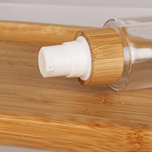 COSIDEA 6 pcs Empty 1oz / 30ml bamboo lids clear glass bottle with lotion pump dispenser, refillable emulsion cosmetic cream bottles, toiletries refill travel container