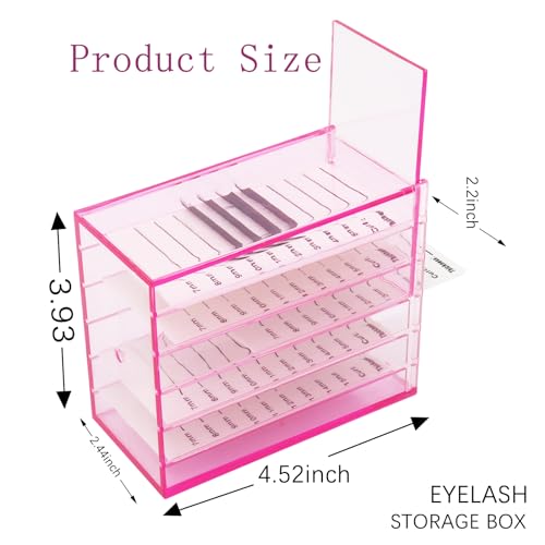 5 Layer Makeup Organizer Storage Box Clear Eyelash Storage Box Eyelashes Grafting Eyelash Extension Tool (Pink)