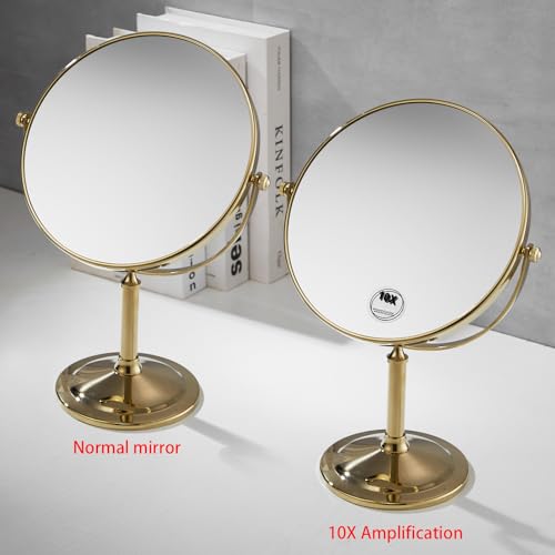 Airemoon 10x Magnifying Makeup Mirror, Standing 360-Degree Rotating Makeup Mirror, 8-Inch Gold Frame Shaving Mirror, 13-Inch Length ¡¿ 9-Inch Width Beauty Mirror