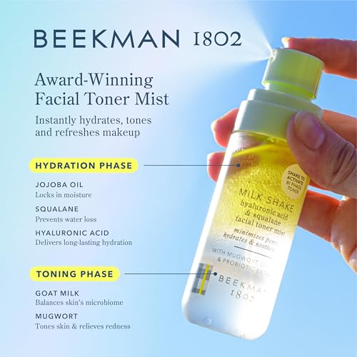 Beekman 1802 Milk Shake Hydrating Face Mist ? Setting Spray & Milky Toner with Hyaluronic Acid & Squalane ? Facial Toner & Face Spray ? Lightweight Hydration, Minimizes Pores, Travel Size