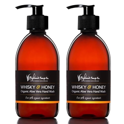 The Highland Soap Company, Organic Aloe Vera Hand Wash, Whisky & Honey, 10oz Bottle (Pack of 2)