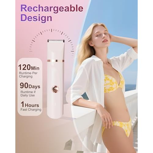 Bikini Trimmer for Women,3 in 1 Electric Shaver,IPX7 Waterproof Hair Trimmer Women USB Recharge (Pink)