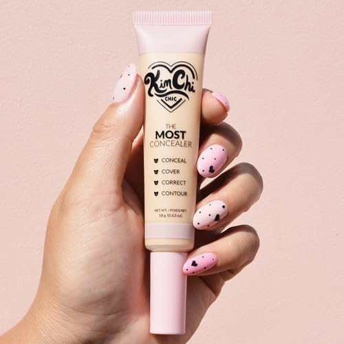 KimChiChic Beauty The Most Concealer | Full Coverage Water Resistant Multi-Use Concealer | Conceal, Correct, Contour & Highlight | Matte Satin Hybrid Finish | Brush Applicator, 0.63 oz, 01-Ivory