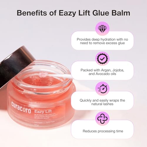 Curacoro Eazy Lash Lift Glue Balm 15g (Rose Scent), Nourishing Lash Lift Adhesive for Eyelash Curling & Lamination | Hydrating, Long-Lasting Lash Lift Balm