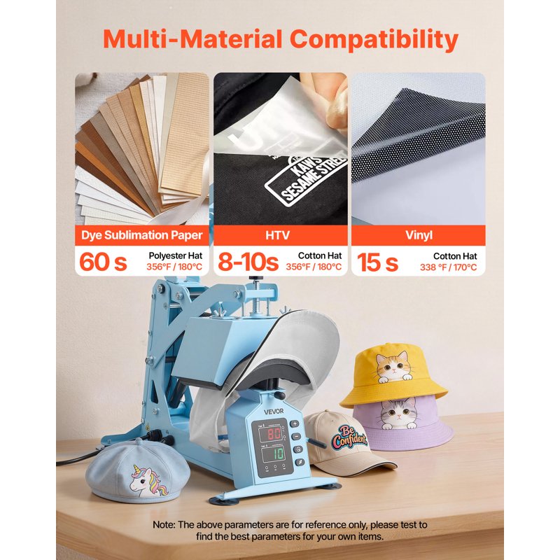 Hat Heat Press Machine with 2 Interchangeable Platens for Caps & HTV Projects
